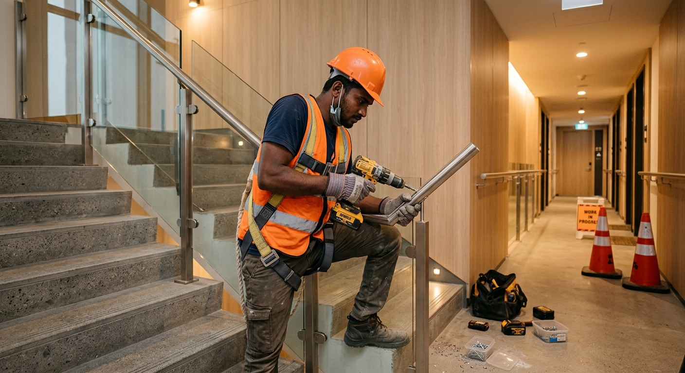 Interior staircase railing fitment